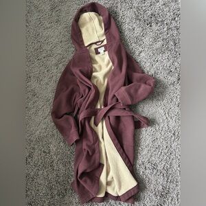 LL Bean Maroon Waffle Fleece Robe - Medium